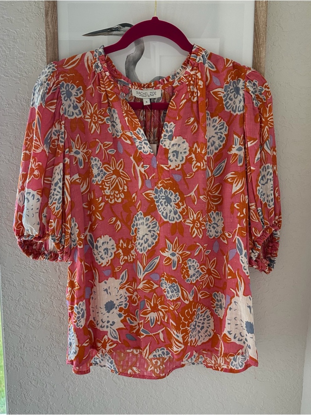 Rachel Zoe Puff Sleeve Floral Top Sz Small